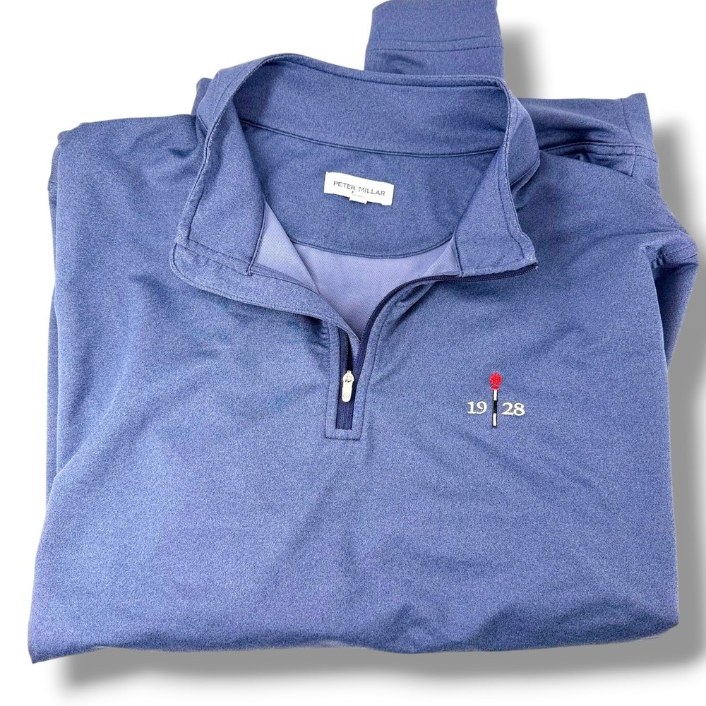 Peter Millar Perth Melange Quarter Zip Mens XL Navy Sea Island Golf 1928 Logo